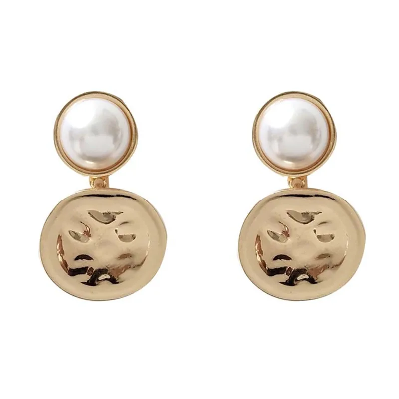 

Pearl stud earrings Geometric round pearl metallic concave and convex surface creative joker sweet fashion earrings