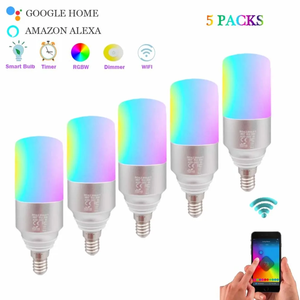 

LED Smart Light Bulb E14 WiFi Control Color Changing Bulbs for Google Home Amazon Alexa (5packs)