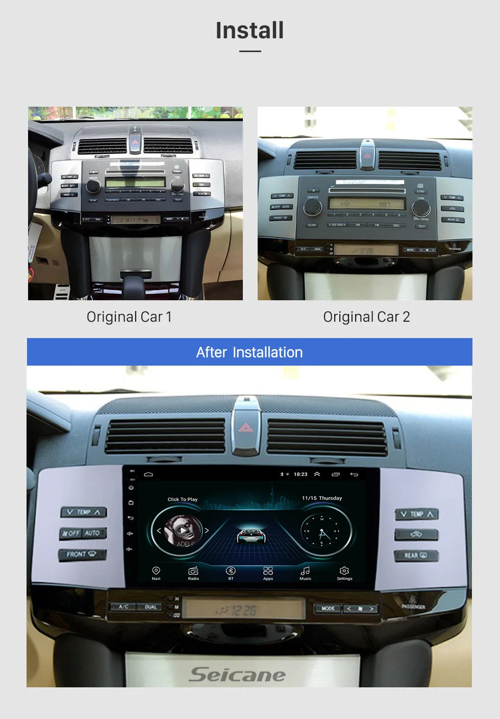 Best Seicane 9" Android 8.1 2din Car Autostereo For 2005-2009 Toyota Old REIZ Head unit GPS Navigation Support TPMS DVR Backup camera 2