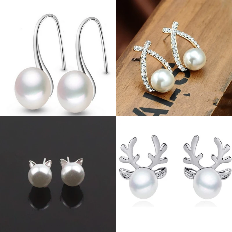 1 Pairs New Elegant Hot Sale Fashion Pearl Deer Heart Stud Earrings Cute Ear fashion Jewelry Gift for Women and Girl | Украшения и