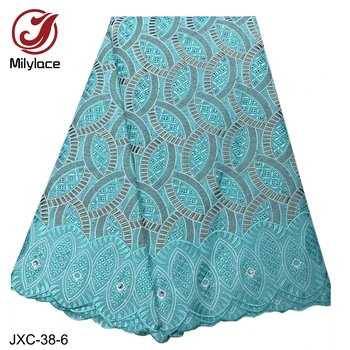 

Milylace latest African cotton voile lace fabric 5 yards embroidery swiss lace fabric with rhinestones for party dresses JXC-38