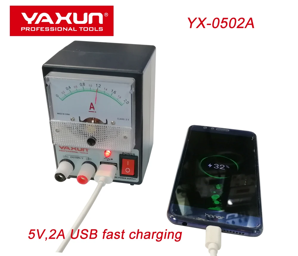 YAXUN 0502A Портативный постоянного тока Регулируемый Питание 2A 5V с защитой от короткого замыкания, защита от перенапряжения интерфейс USB для телефона ремонт