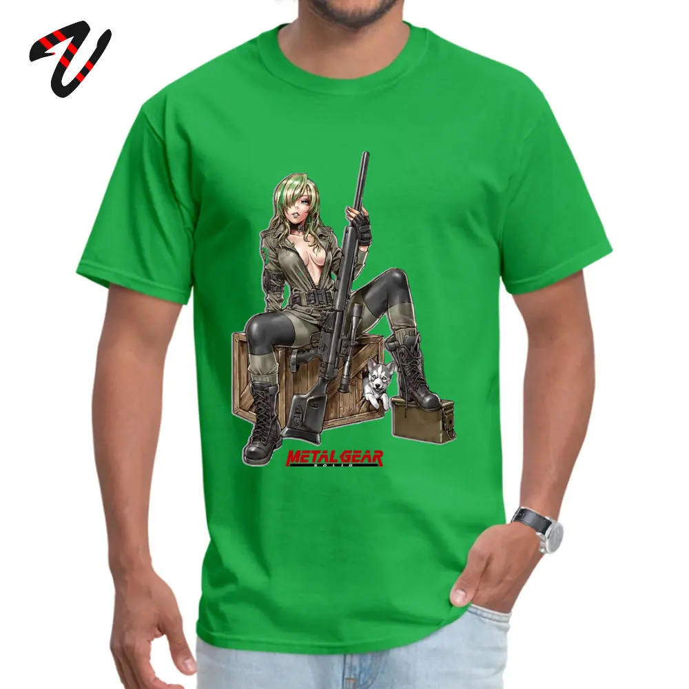 Tops Shirts metal gear sniper wolf Summer Fall Short Sleeve 100% Cotton Fabric Round Collar Men T Shirts Normal T-Shirt Faddish metal gear sniper wolf -11339 green