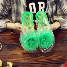 Г., новые летние женские шлепанцы с цветочным принтом Модная Повседневная пляжная обувь с кристаллами женская прозрачная обувь на плоской подошве женские Вьетнамки, AWS091