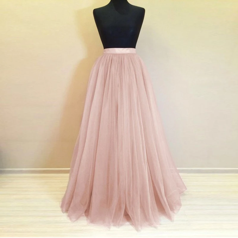 

Real Photo Long Tulle Skirt Custom Made 5 Layers Rose Pink Maxi Bridesmaid Skirts for Wedding Party Pleated Skirt Plus Size Saia