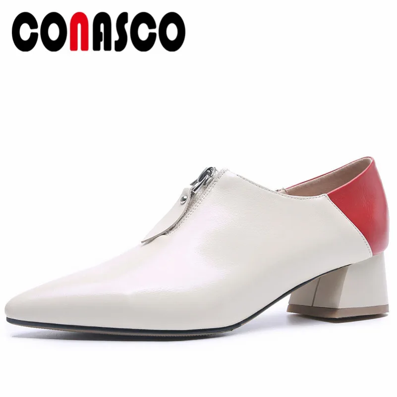 

CONASCO Fashion Women High Heeled Genuine Leather Shoes Woman Pointed Toe Office Pumps Elegant Spring Autumn New Shoes