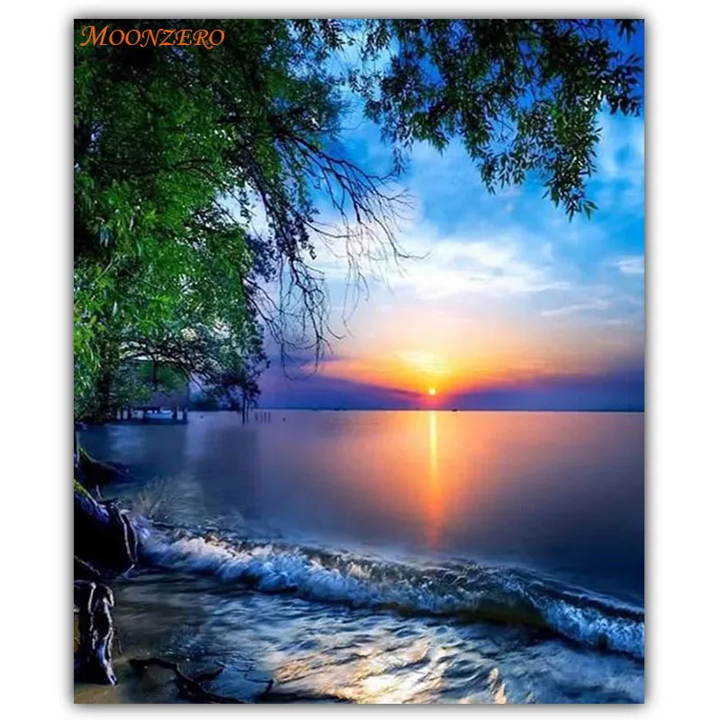

DIY diamond painting cross stitch 5D mosaic pattern diamond embroidery sunset landscape full diamond drill gift home decoration