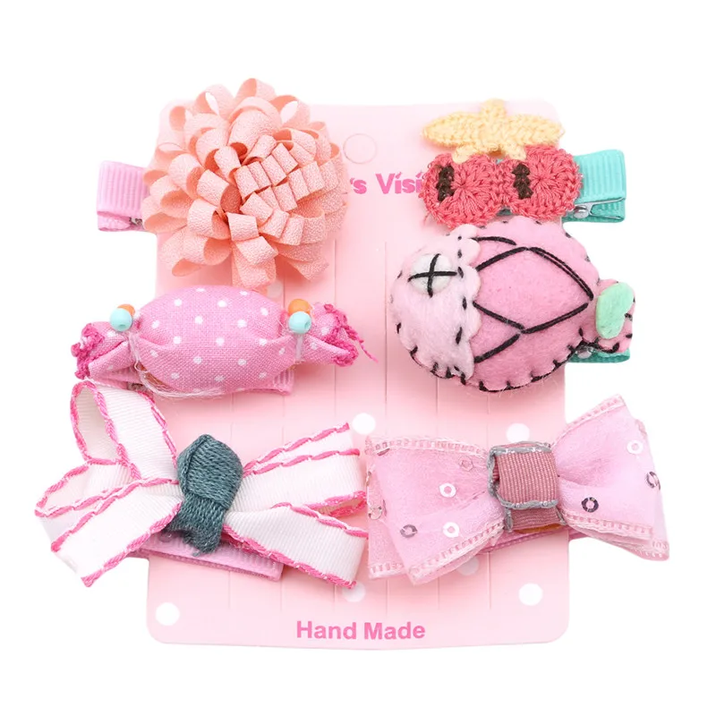 

6pcs/set Cute Infant Baby Girl Hair Clip Bowknot Flower Cartoon Hairclip Hairpin Set Barrette Headwear Kids Hair Accessories