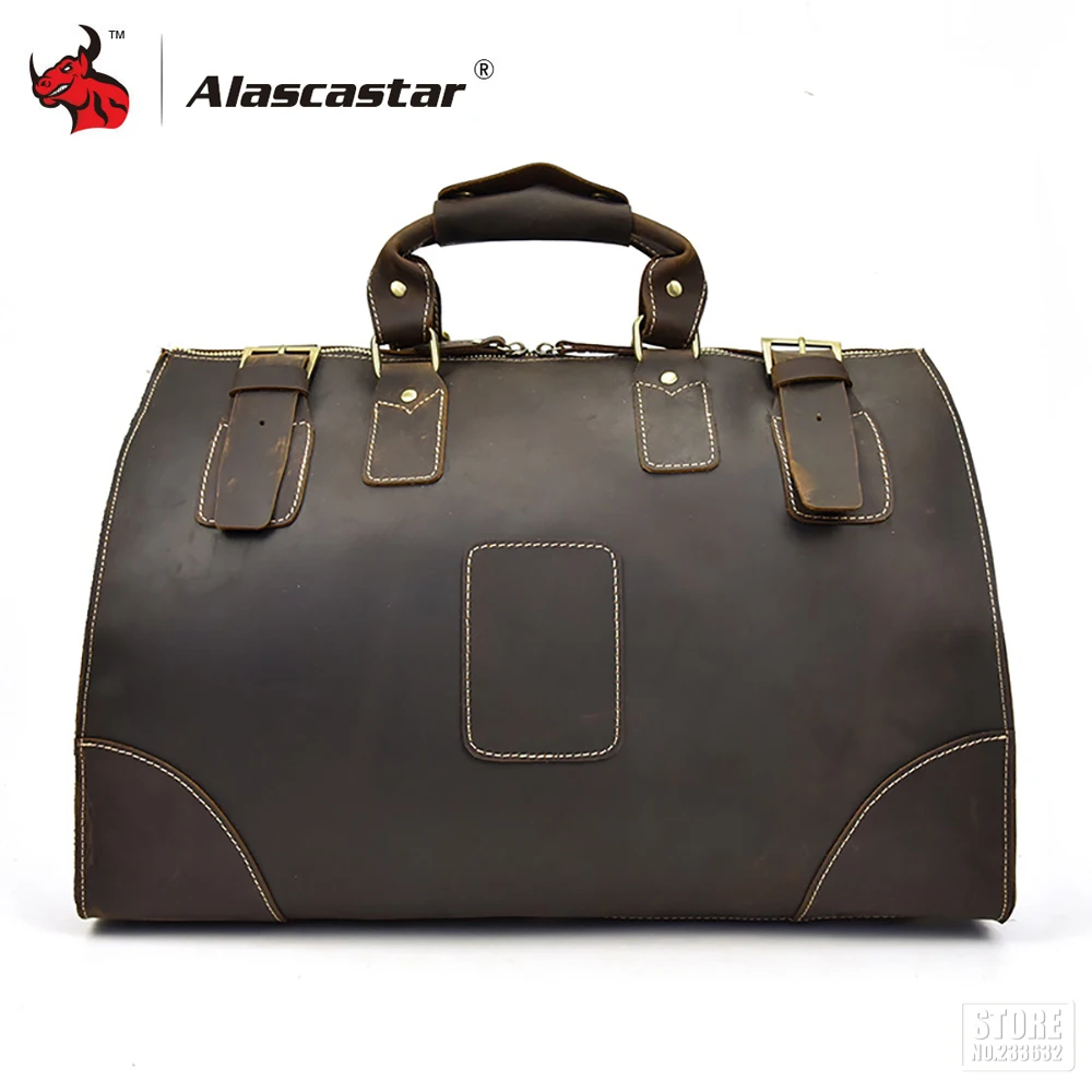 

Motorcycle Luggage Motorcycle Large Capacity Bag Men Travel Bag Handbag Retro Vintage Full Grain Cow Leather Weeke Luggage Bags