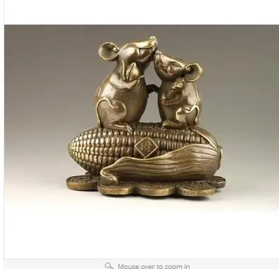 

Art Bronze home decoration Folk Culture Brass Exquisite Rare Chinese Handmade Corn Mice Copper Statue