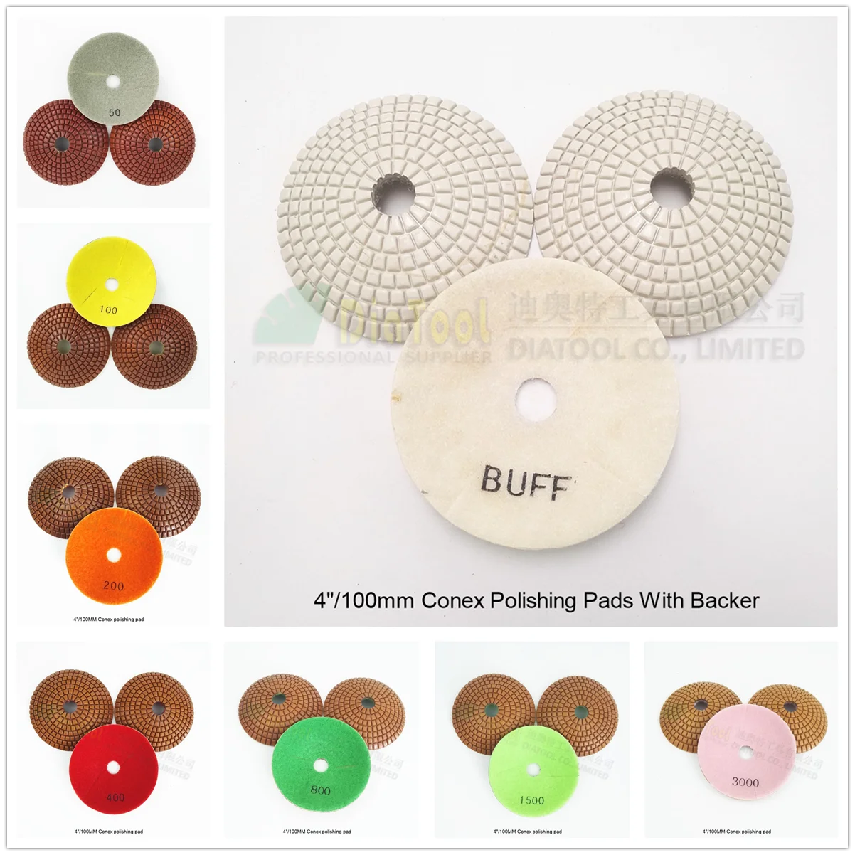 

DIATOOL 3pcs Diameter 4 inch/100mm Bowl Shaped Wet Diamond Polishing Pads Diameter 100mm Convex Sanding Disc