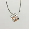 925 Sterling Silver Cute Hollow-out Cube shape Cage Pendant, Hollow Square Box style Can Hold Pearl Gem Locket Pendant Mounting 3