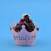 12 шт./упак., милая синяя розовая корона для принцессы для мальчиков, праздничный декор с лазером для дня рождения, обертки, упаковка для капкейков