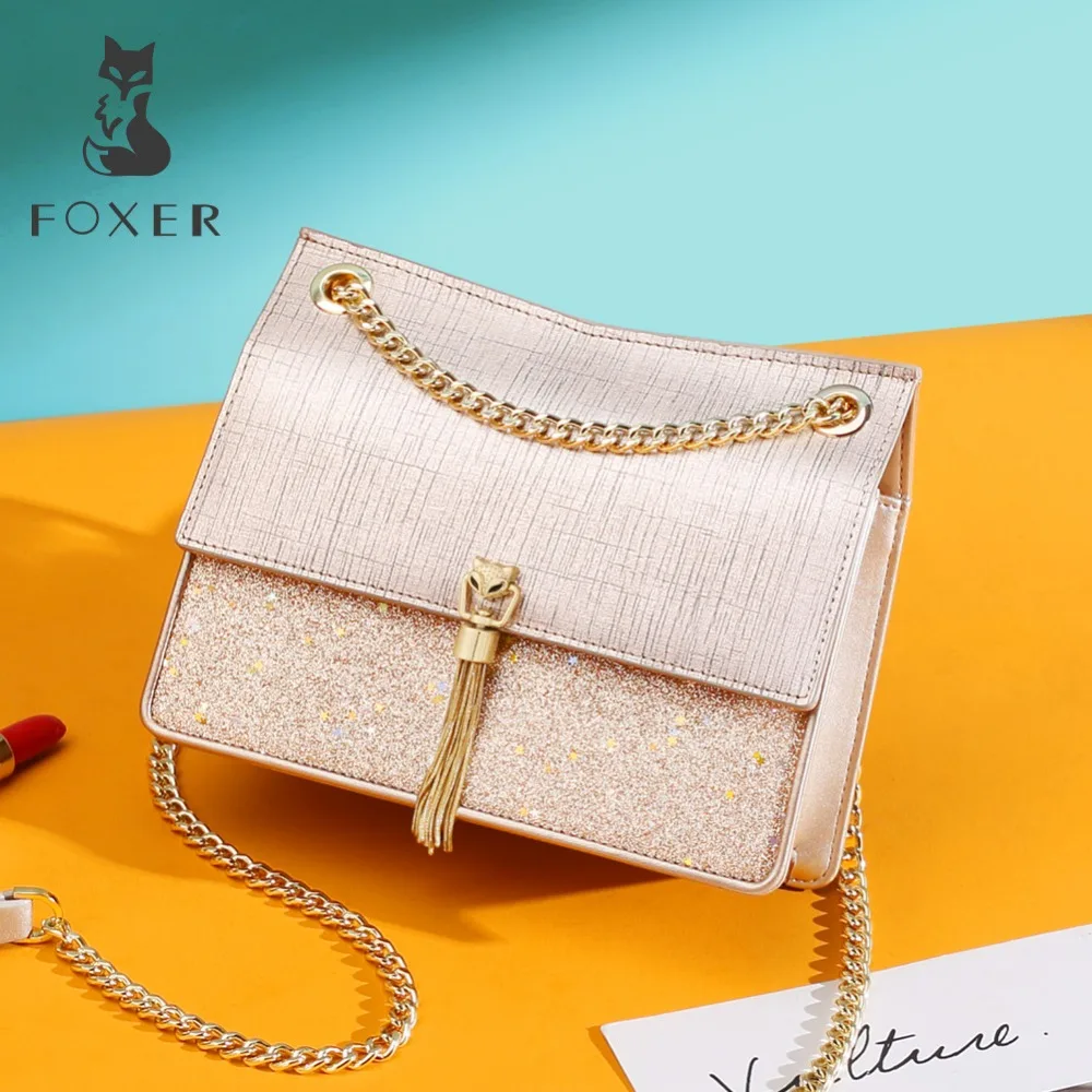 

FOXER Women Female Solid High Quality Messenger Bag for Lady Small Flap Bag Gril's Evening Bags Women Temperament Crossbody Bags