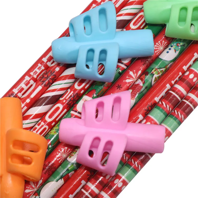 Stationery set Christmas pencil 10 pcs plus 4 pcs pen grip Four-color mixing writing tool School supplies Device to hold pen