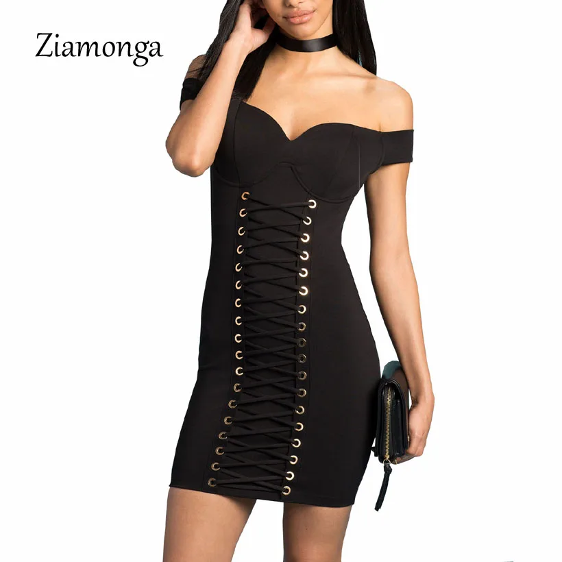 Ziamonga Hollow Out Bandage Dress 2018 Summer Short Sleeve