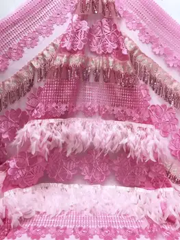 

nice looking feather embroidery tulle mesh lace fabric DiuDiu-8.6404 with good quality for party dress
