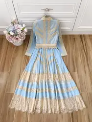 2019 высокое качество дамы ресниц Кружева Открыть с длинным рукавом v-образным вырезом платье 0312