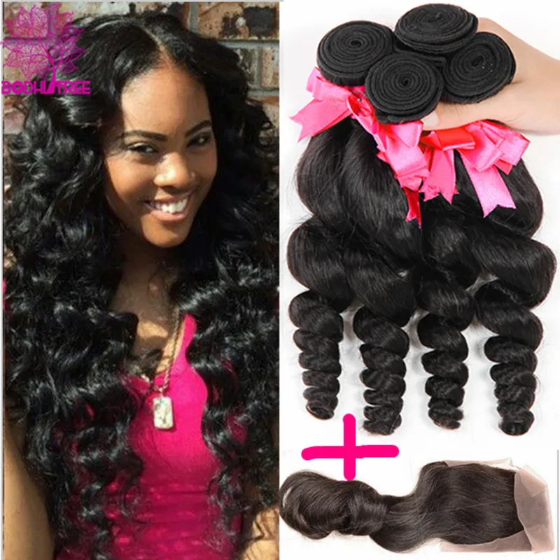 cheap brazilian hair 4 bundles and closure 7a virgin hair loose wave human hair bundle deals brazillian hair with closure loose