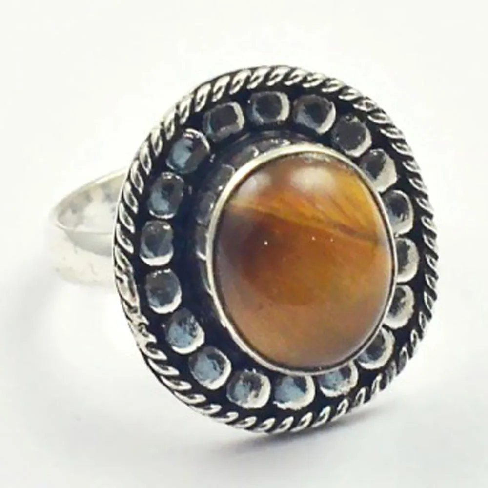 

Tiger Eye Ring Silver Overlay over Copper, USA Size 6.75 , R3526