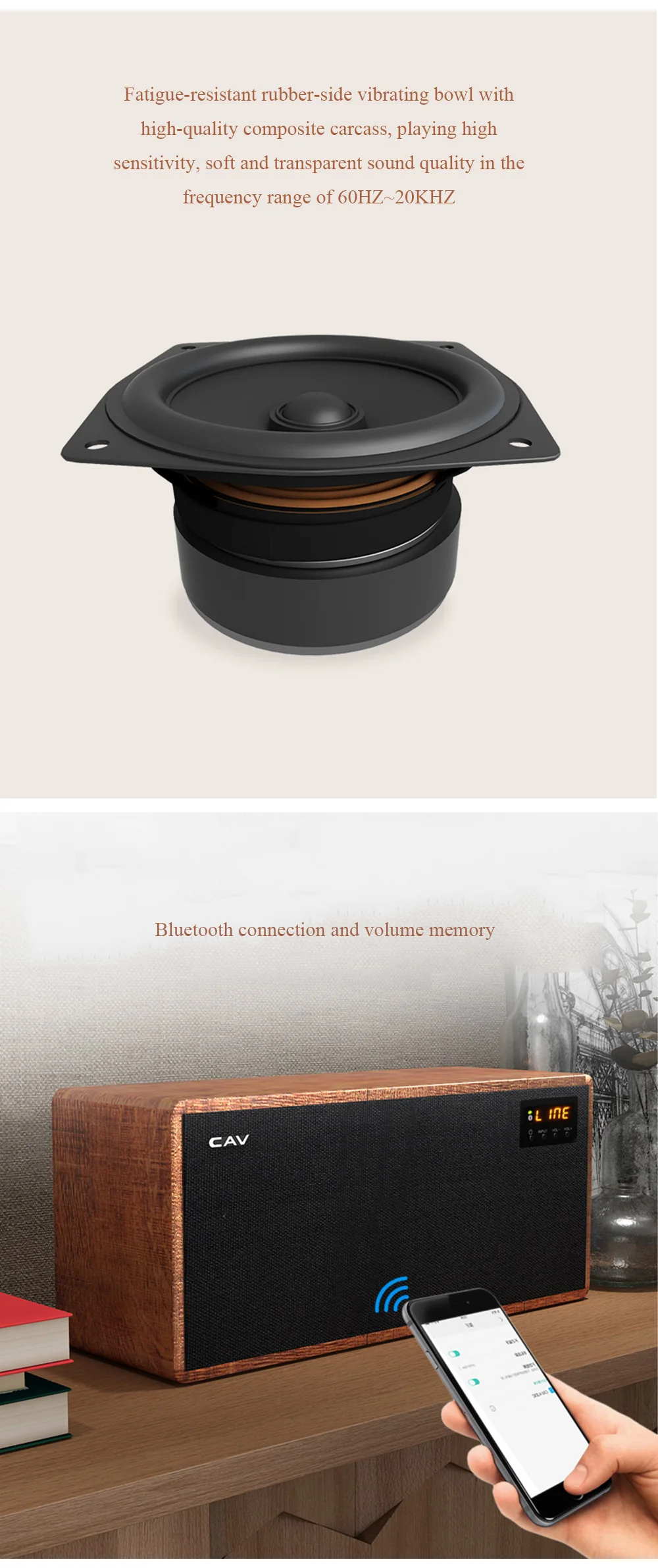 Excellent CAV AT60 Bluetooth Speaker 2.1 Portable Speaker Channel Wooden Aux Optical Coaxial Usb Input Deep Bass Speaker 5.25" Woofer 4 EQ 4