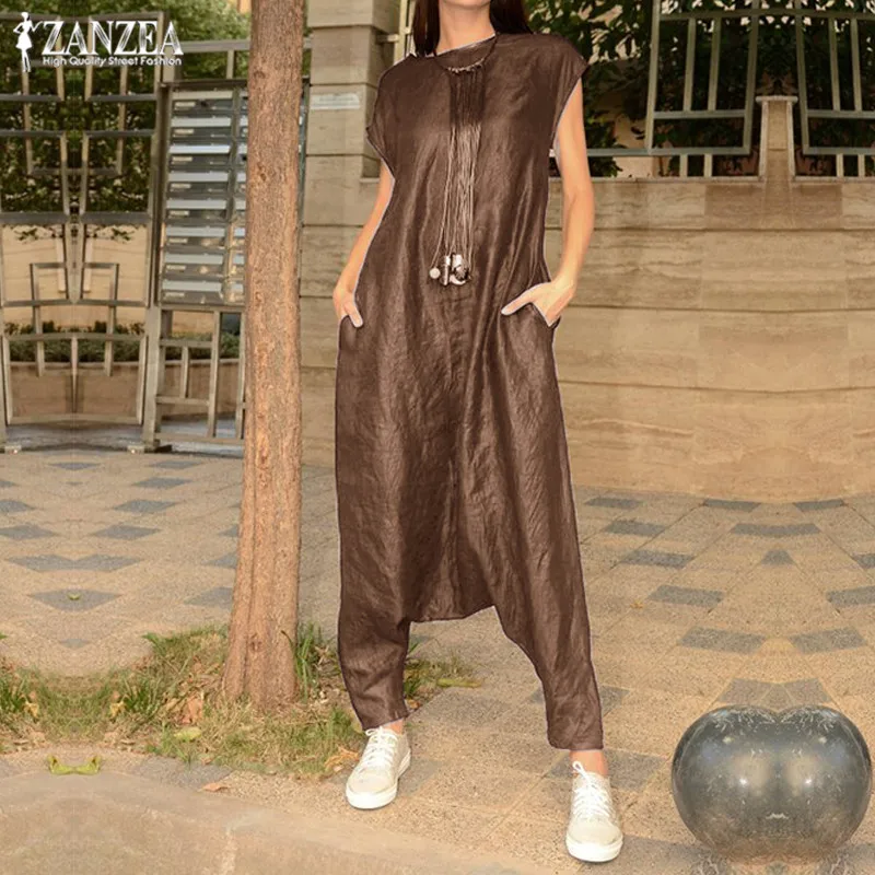 Overalls Women's Drop Crotch Jumpsuits 2020 ZANZEA Summer Cargo Pants Palazzo Female Short Sleeve Rompers Combinaison Femme 5XL Overalls Women's Drop Crotch Jumpsuits 2020 ZANZEA Summer Cargo Pants Palazzo Female Short Sleeve Rompers Combinaison Femme 5XL