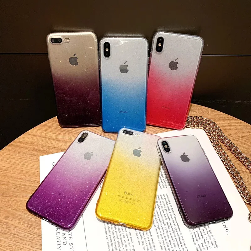 

Fashion Gradient Glitter Case for iPhone X XR XS Max Transparent Soft Silicon Capa Fundas for iPhone 8 7 6S Plus Coque Hoesjes