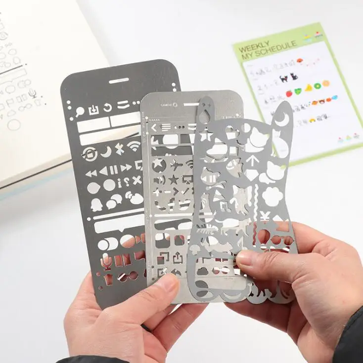 

Multi-Function Various Geometric igure Graffiti Templates Stainless Steel Drawing Ruler Promotion Gift Stationery