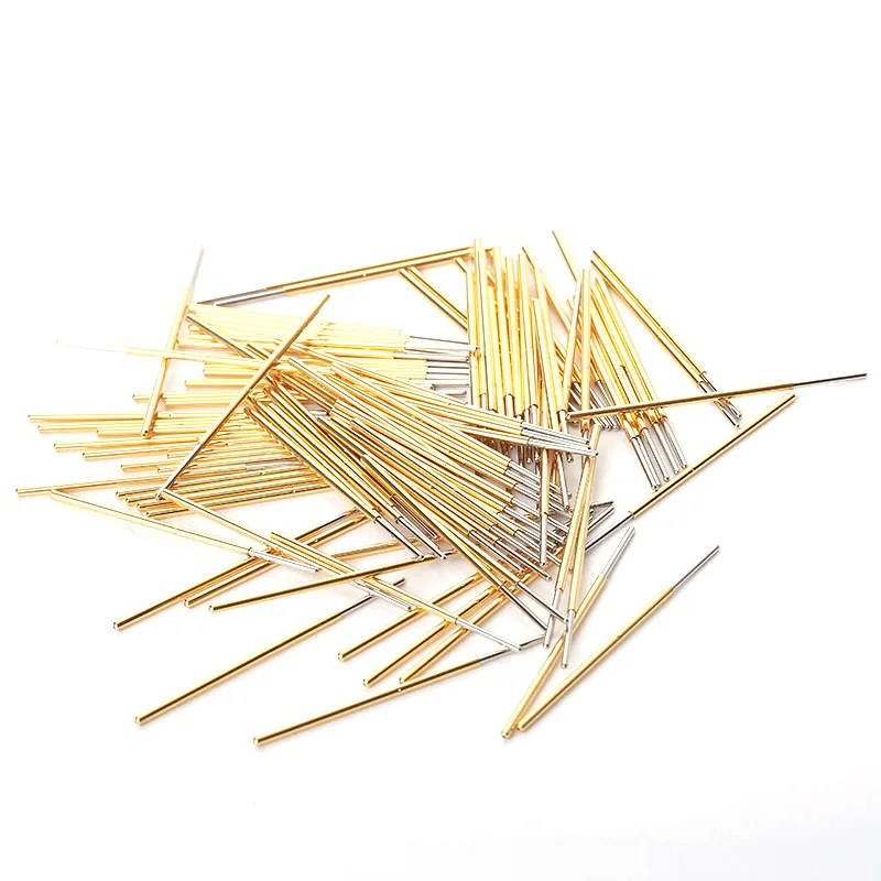 100Pcs Gold Color Spring Pressure Test Probe PL75-J1 Round Nickel Plated Needle Head Dia 0.76mm Length 33.35mm Thimble Home Tool