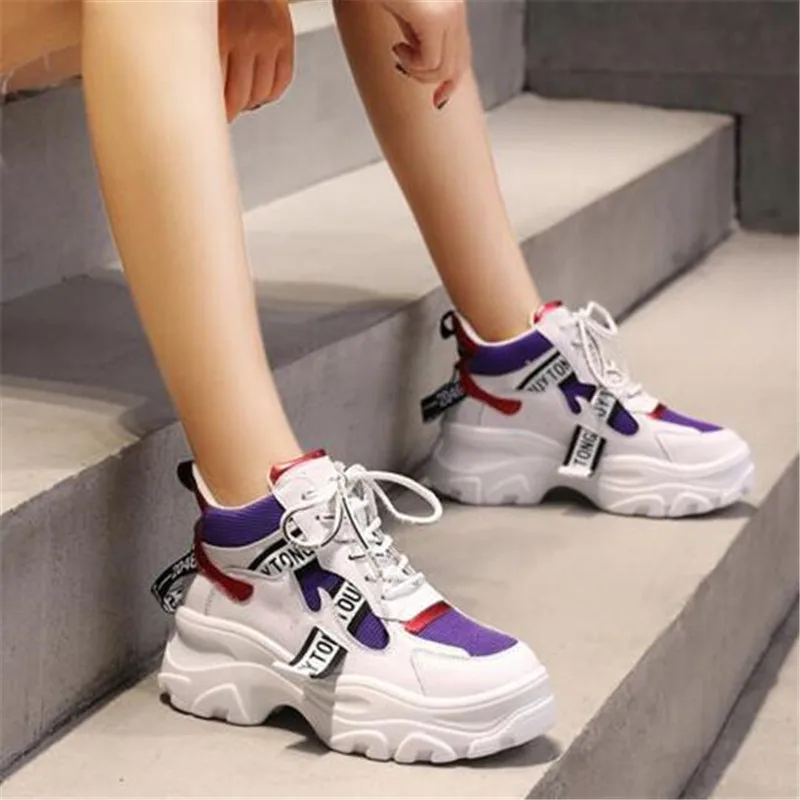 

DIWEINI 2019 Spring New Leather Women's Platform Chunky Sneakers Fashion Women Flat Thick Sole Shoes Woman Dad Footwear F023