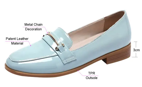Женские лоферы в британском стиле; мокасины на низком квадратном каблуке с цепочкой; цвет синий, черный; лакированная кожа; круглый носок; винтажная повседневная обувь для офиса; женская обувь на плоской подошве
