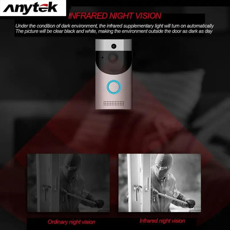 Anytek B30 беспроводной WiFi домофон видео дверной звонок+ B10 дверной звонок приемник набор дверной Звонок камера Wifi видео ночного видения дверной Звонок