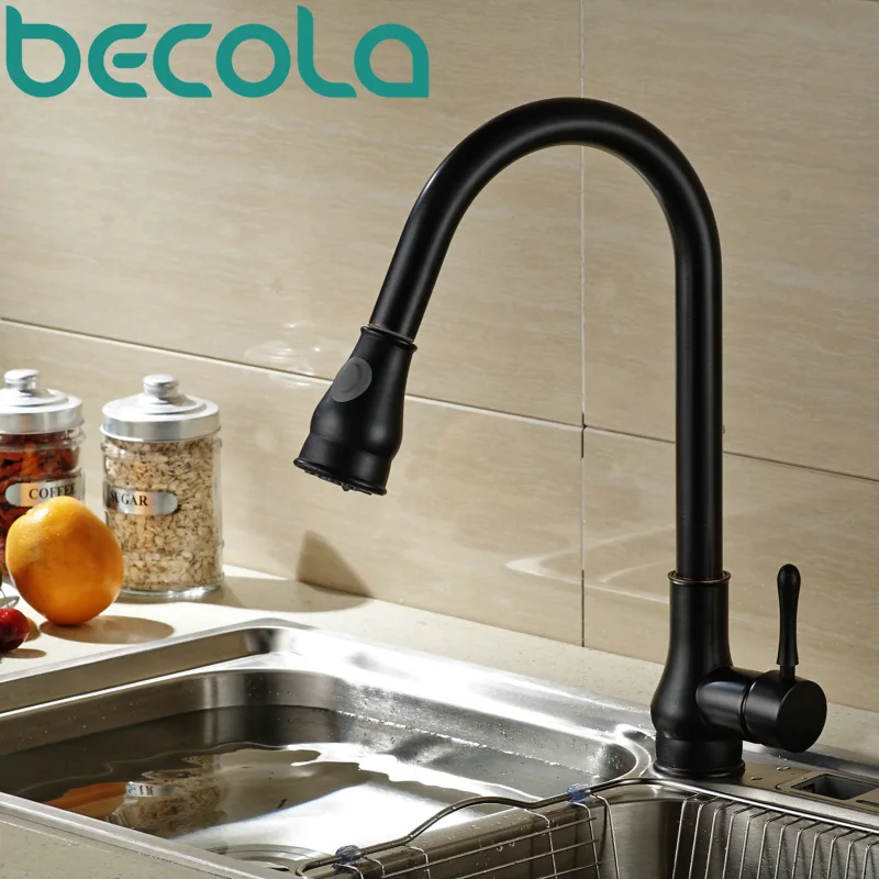 Becola New Design Black Antique Brass  Kitchen Faucet Pull Out Kitchen Mixer Swivel Sink Tap B-9206B