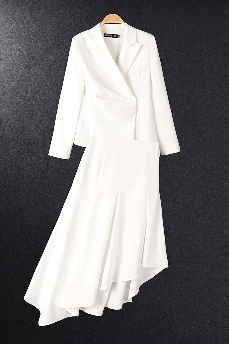 Высокое качество платье костюм женский 2018 Новое поступление офисная работа для дам белый Блейзер Куртка формальная Деловая одежда платья