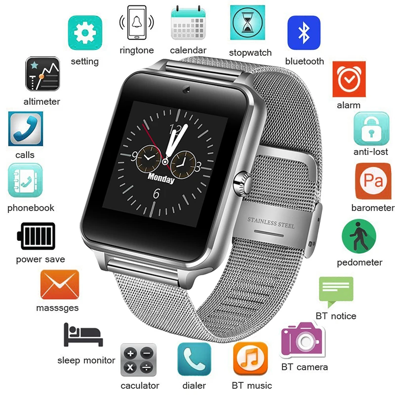 

Smart Watch Clock With Sim TF Card Slot Push Message Bluetooth Connectivity Android Phone Smartwatch Men Watches Digital Watch