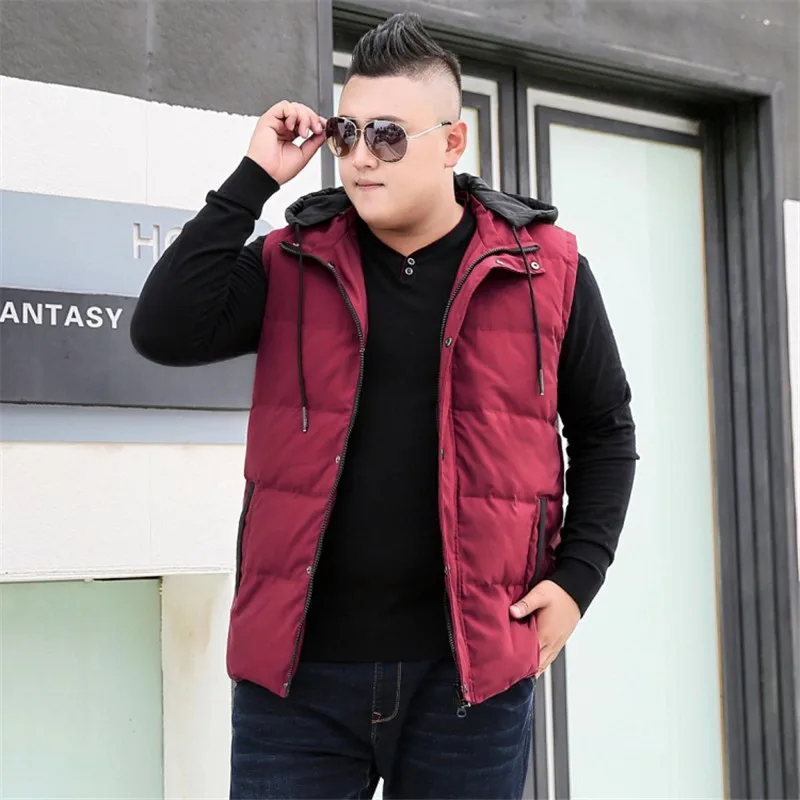 Fuchsia Зима мужской большой размер XL-9XL 10XL Повседневный теплый жилет модный Свободный черный жилет с капюшоном для 170 кг мужская одежда - Цвет: Fuchsia