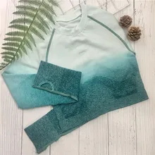 Новинка, сексуальный топ для йоги, Женский энергетический бесшовный пупок, длинный рукав, градиентные рубашки для йоги, для тренировок, бега, спортивный короткий топ, одежда для спортзала