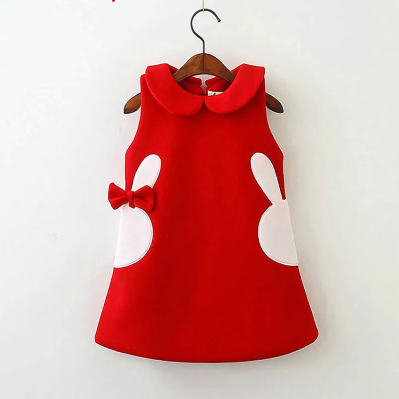 

Cute Peter pan Collar Girls Dresses Winter Sundress Cartoon Children Clothing with Bow Thick Clothes Cotton-padd Girls Dress D65