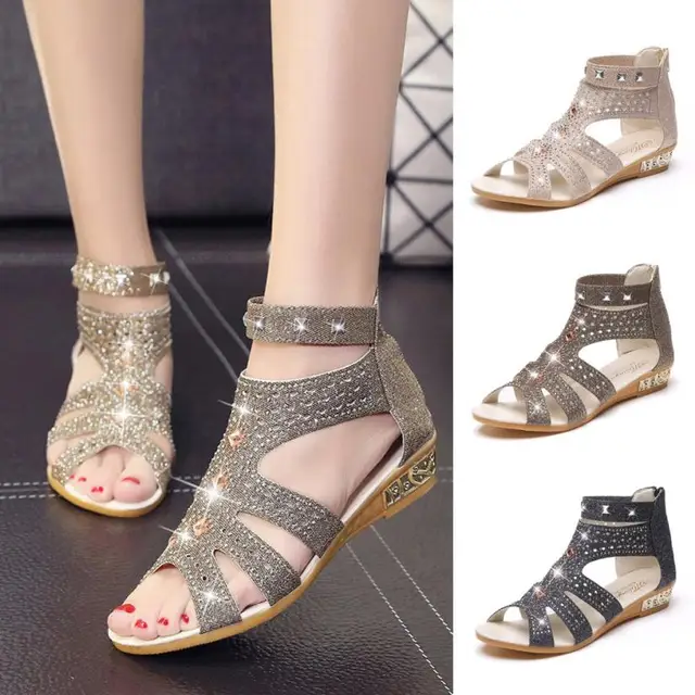 SAGACE Shoes Sandals fashion Ladies Wedge Sandals Crystal Fashion Fish Mouth Hollow Roma sandals summer 2018MA9