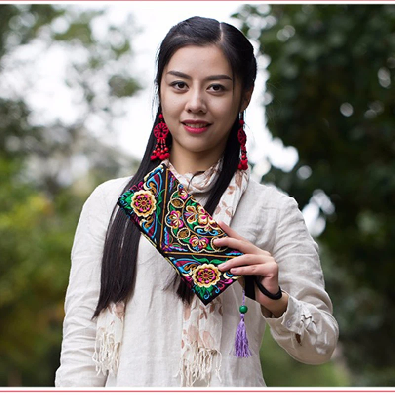 Этнический Длинный кошелек в стиле бохо с цветочной вышивкой, подарок, высококачественный брендовый кошелек из смеси хлопка, Женский Национальный Ретро кошелек на плечо