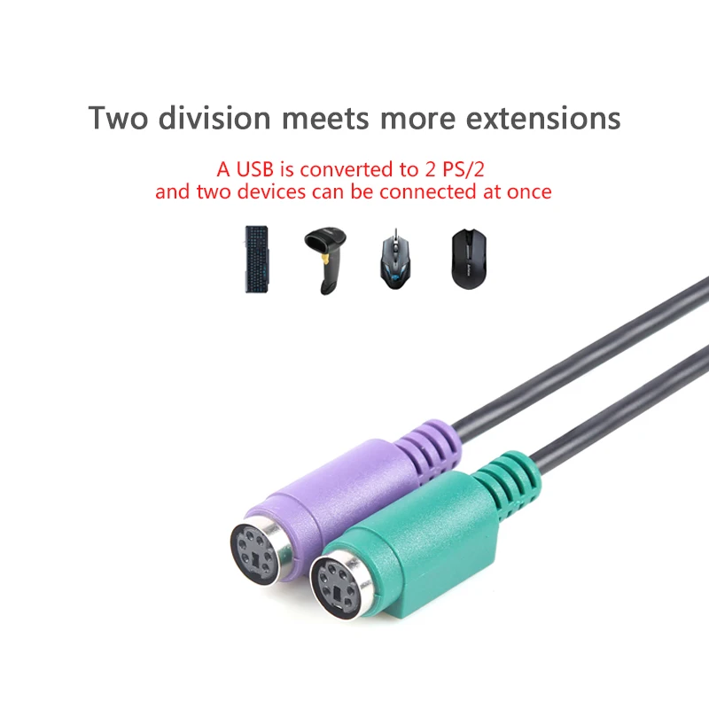 New USB Male to 6Pin 6 Pin PS2 PS/2 Female Extension Cable Y Splitter Adapter Connector for Keyboard Mouse Scanner For Windows