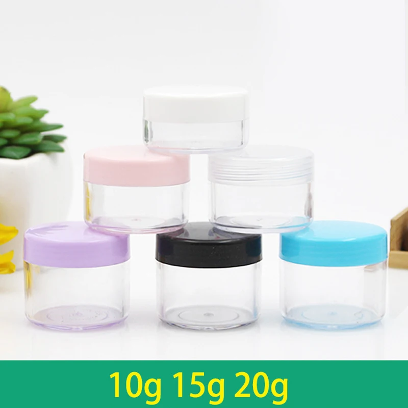 50pcs 10g 15g 20g Round Clear Plastic Cosmetics Jar Makeup Box Nail Art Storage Pot Empty Sample Lotion Face Cream Bottles