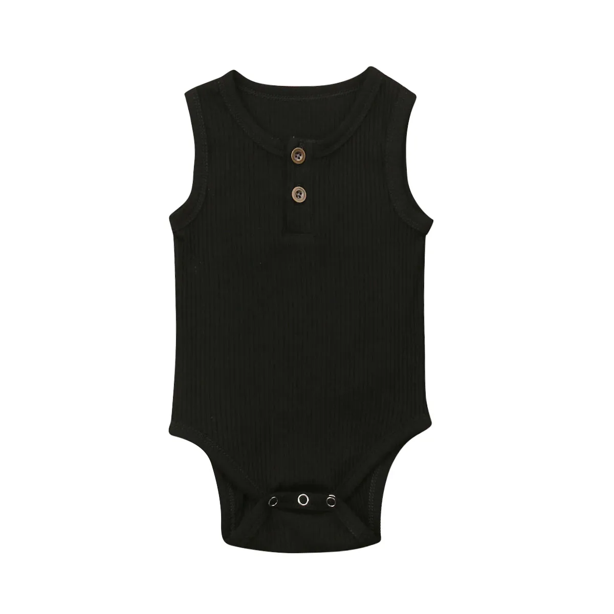 Брендовый Милый хлопковый комбинезон для новорожденных мальчиков и девочек, однотонный комбинезон без рукавов, повседневная детская одежда на пуговицах - Цвет: Черный
