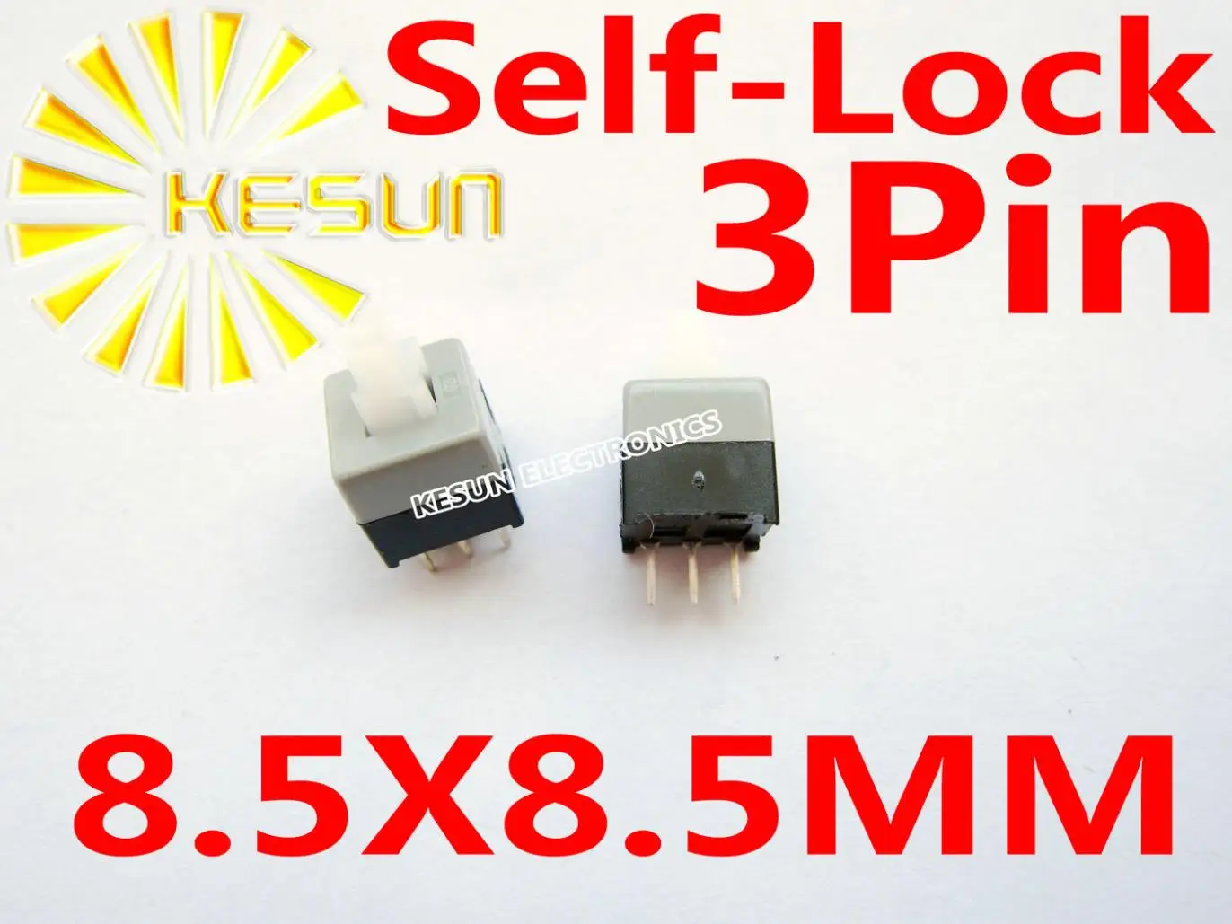 Free Shipping 100pcs 8.5x8.5mm 3pin Push Tactile Power Micro Switch Self Lock On/off Button