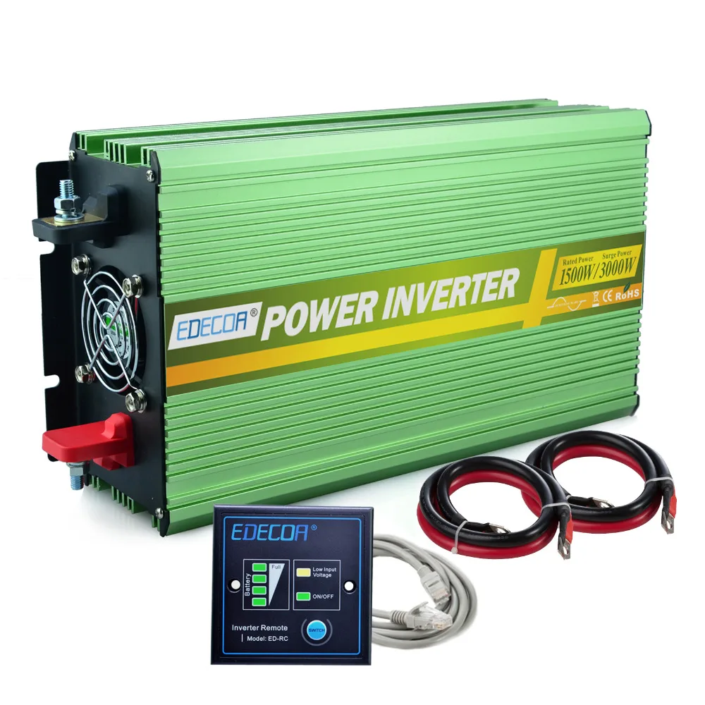 

EDECOA 1500w DC 12v to AC 220v 230v 240v pure sine wave power inverter UK plug peak power 3000w with remote controller