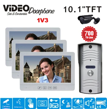 

ZHUDELE International design luxury 10.1" Display Wired Video Door Phone Touch Button Doorbell Intercom IR 700TVL HD Camera 1V3