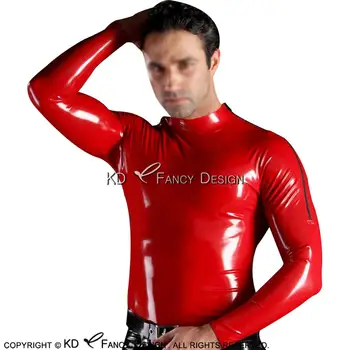 

Red Sexy Latex Shirt With Long Sleeves Shoulder Zippers Rubber Clothing Clothes Top YF-0143