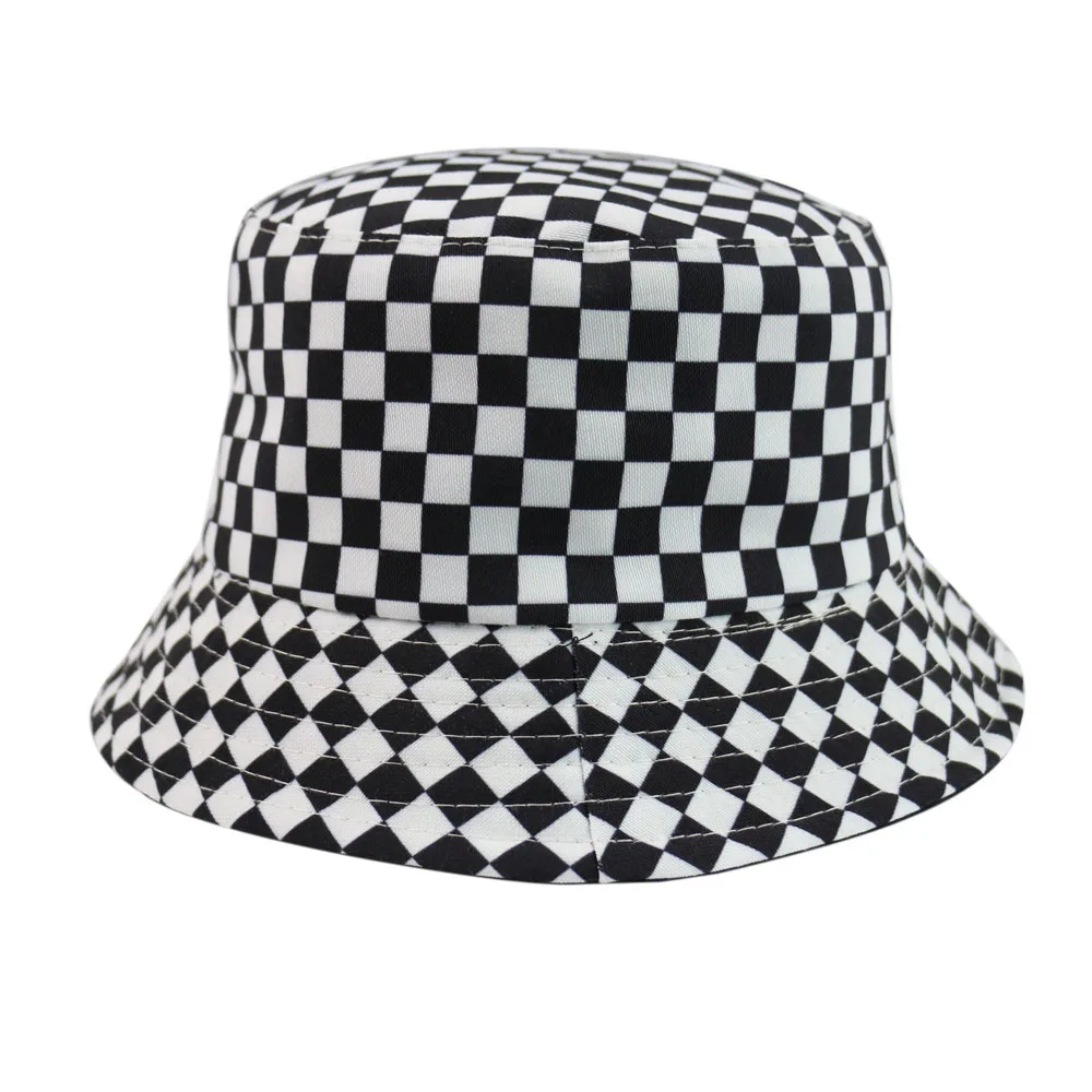 Bucket Hat Two-sided Harajuku Black White Lattice Fisherman Hat Ladies Leisure Sun Hat Male Street Tide Basin Cap Hip Hop Cap