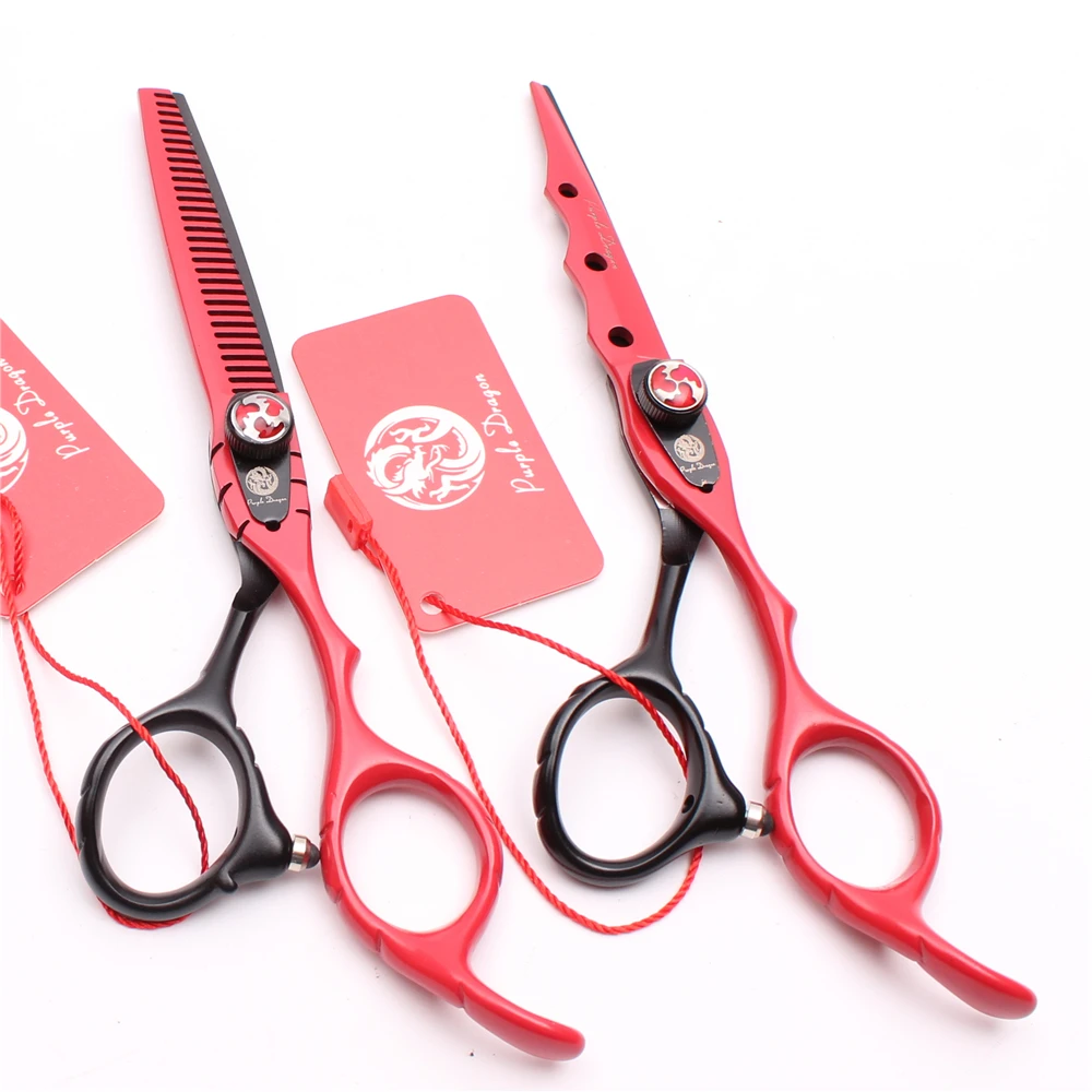 

6inch 17.5cm Purple Dragon Red Color Hairdressing Supplies Thinning Shears Regular Scissors Professional Hair Scissors Kit Z1019