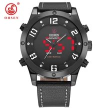 Известный бренд OHSEN Цифровые кварцевые мужские часы reloj hombre кожаный ремешок черный модный спортивный военный светодиодный Будильник наручные часы подарки